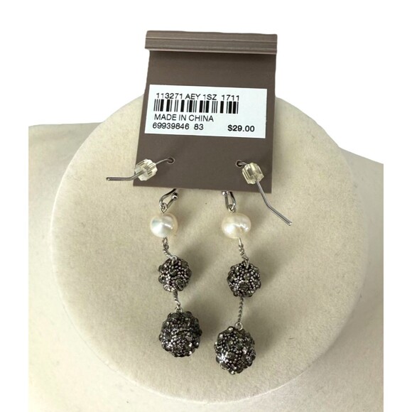 J. Jill Pearl Pavé Earrings w/ Beaded Adjustable Cord Necklace Set Y Statement - Picture 14 of 14